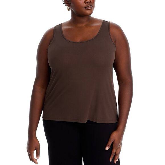 Eileen Fisher M Silk Top Tank Brown System Georgette Crepe Bateau Neck Shell - Picture 1 of 11